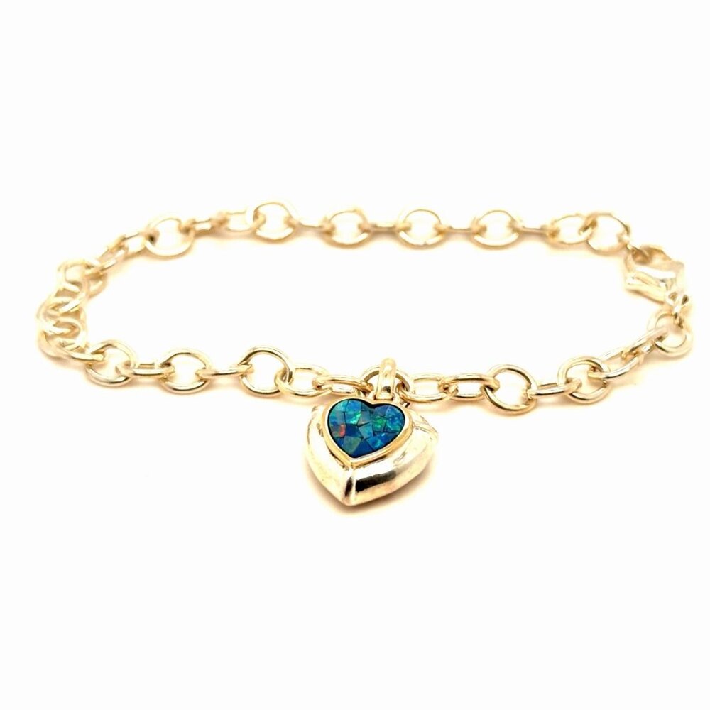 Sterling‎ Silver Mosaic Opal Heart Bracelet